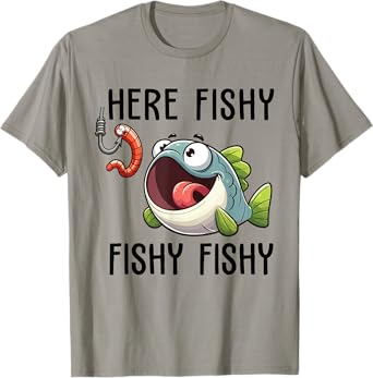Here Fishy Fisherman Funny Fishing Lover Cute Fish Worm T-Shirt