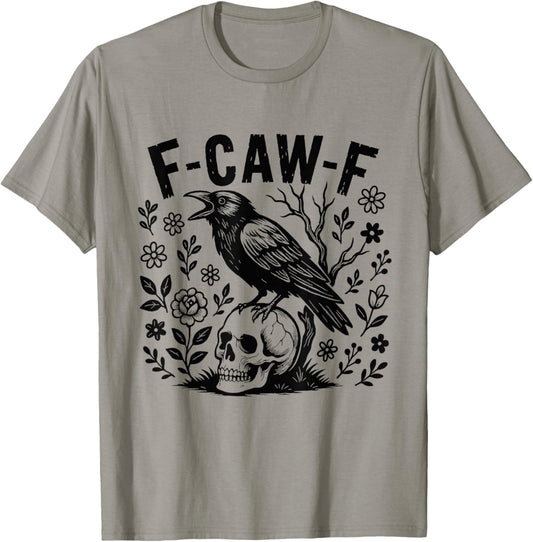 Vintage F-Caw-F Gothic Crow with Wildflowers Black Bird Crow T-Shirt
