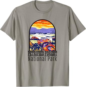 Totally Wild Designs Petrified Forest National Park Retro T-Shirt, Grey, Small, Classic Fit, Short Sleeve, Crew Neck, Unisex-Adult