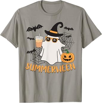Summerween Vibes Ghost Pumpkin Spooky Beach Summer Halloween Men Women Kids T-Shirt