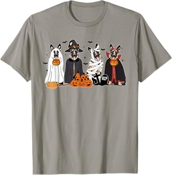 Funny German Shepherd Dogs Dressed As Ghost Spooky Halloween T-Shirt
