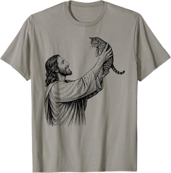 Vintage Jesus Holding Cat Christian T-Shirt