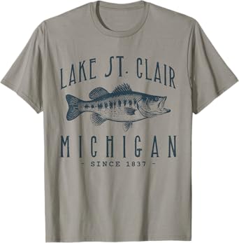 LAKE ST. CLAIR, MICHIGAN. Fishing Retro Design T-Shirt