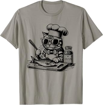 Cat Chef Cooking Fish Design Men Women Girls Kids T-Shirt
