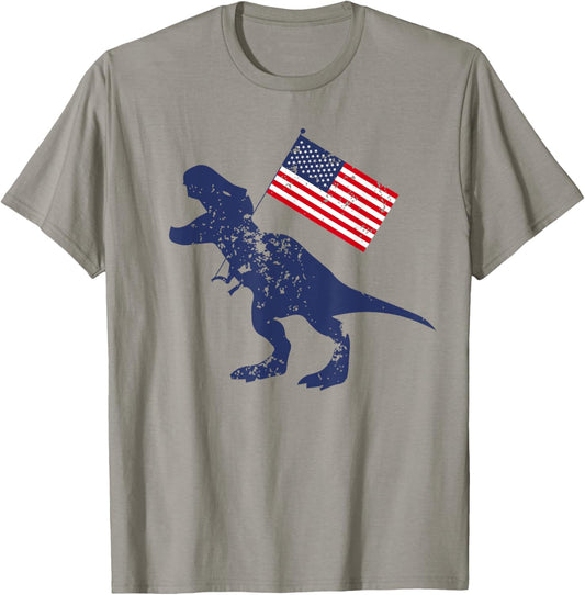 Awesome America American Dino Flag July 4th USA Dinosaur T-Shirt