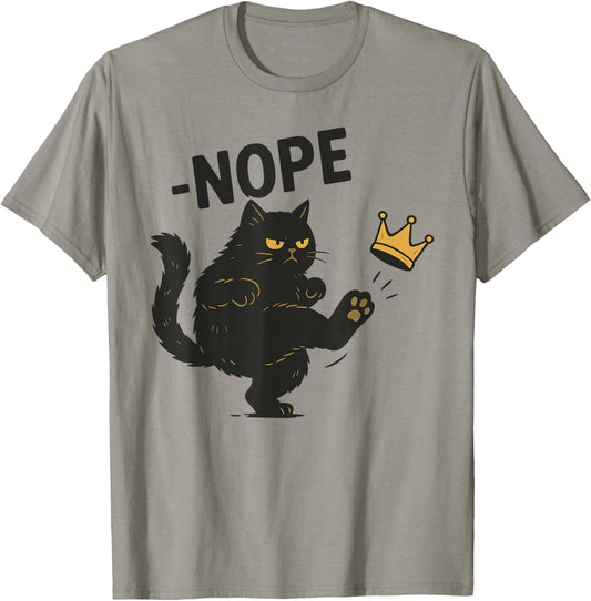 No Kings In America Black Cat Funny Cat Kicking Crown T-Shirt