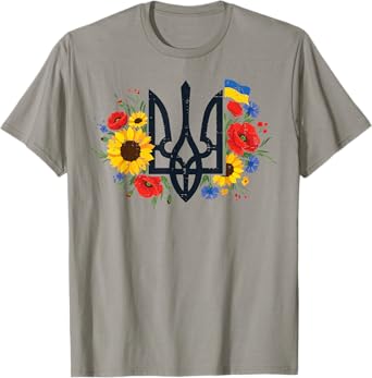Ukraine Trident Flowers Ukrainian Floral Women Girls Kids T-Shirt