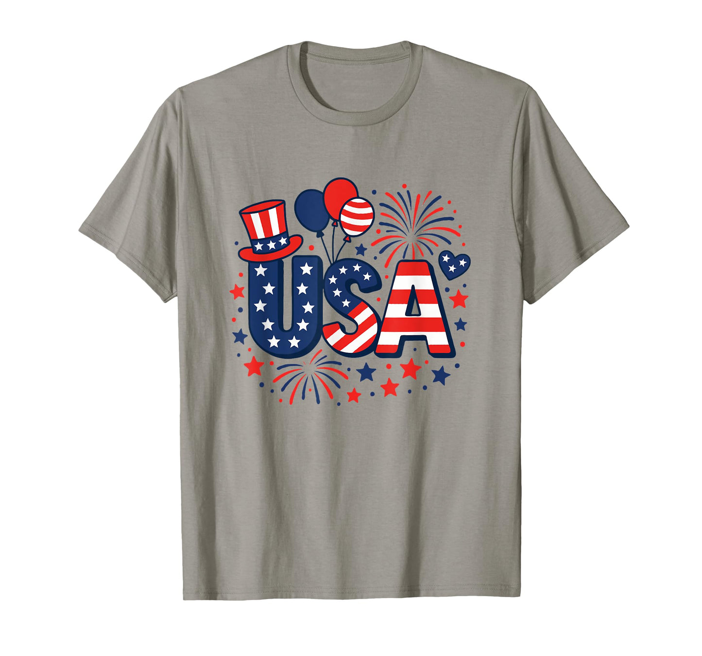 4th of July Shirts Cotton Crewneck USA American Flag T-Shirt T-Shirt