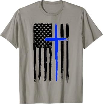 Thin Blue Crossed Line Jesus Christian Police Officer Cop T-Shirt