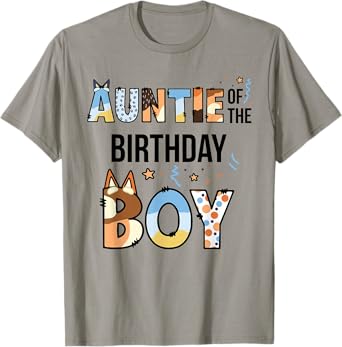 Auntie Of The Birthday Boy Party Blue Dog Lover Matching T-Shirt