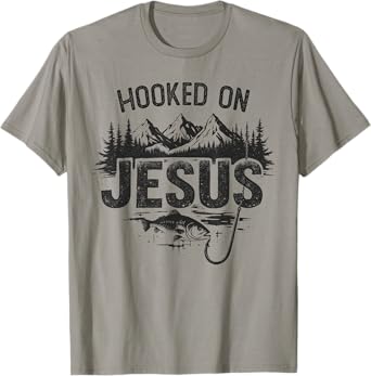 Hooked On Jesus Fishing Christian Fisherman Religious T-Shirt