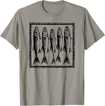 Sardines Canned and Tinned Fish Lover Rustic Frame Linocut T-Shirt