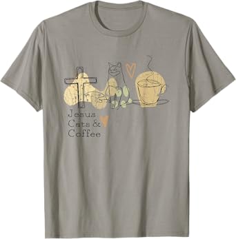Jesus Cats And Coffee Minimalist Graphic Design T-Shirt