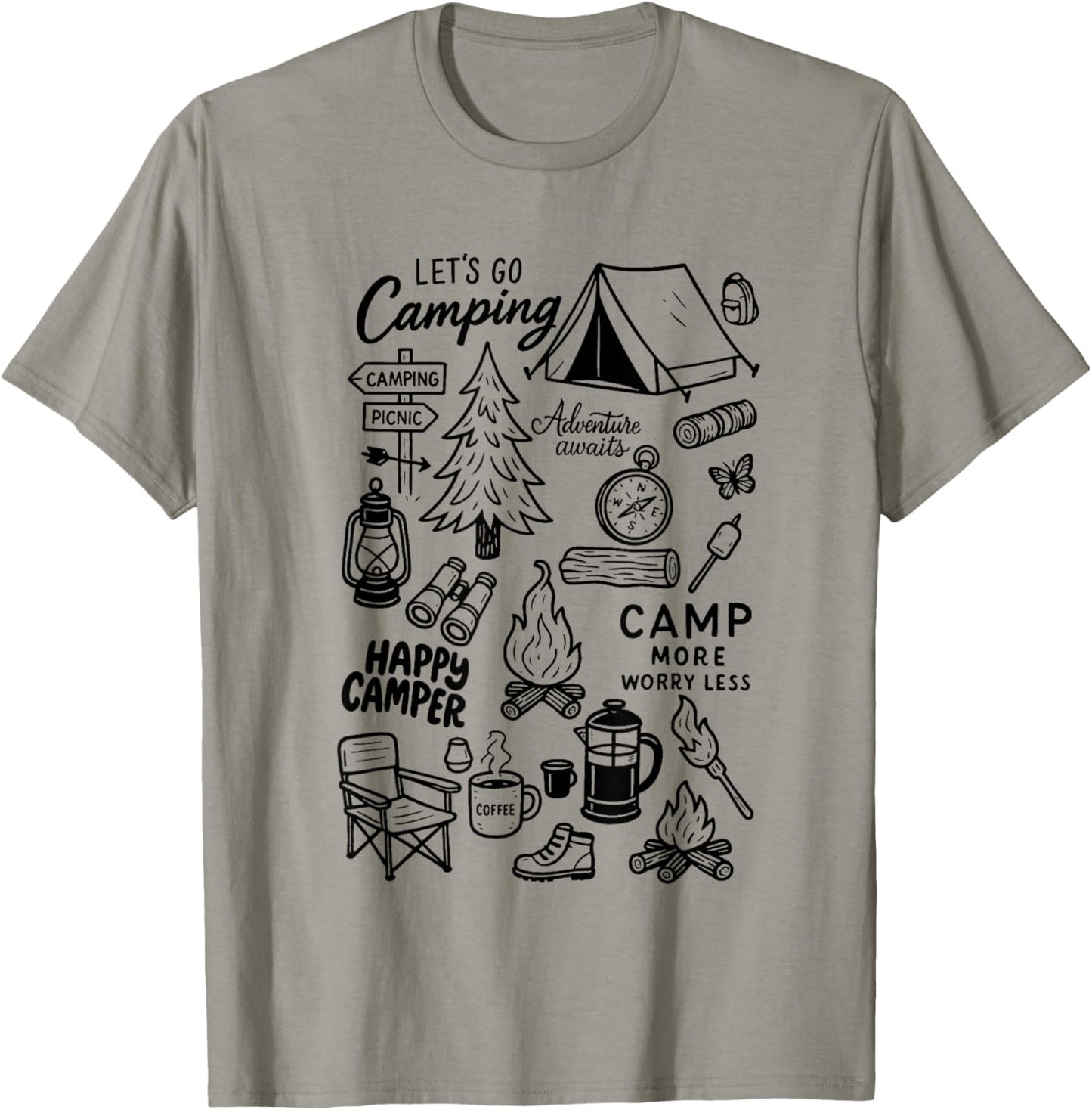Lets Go Camping Nature Lover Campfire Adventure Awaits T-Shirt