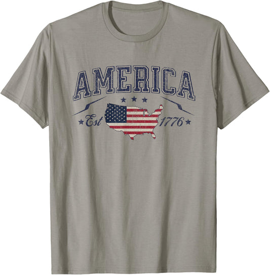 Patriotic American Flag USA Est 1776 4th of July America T-Shirt