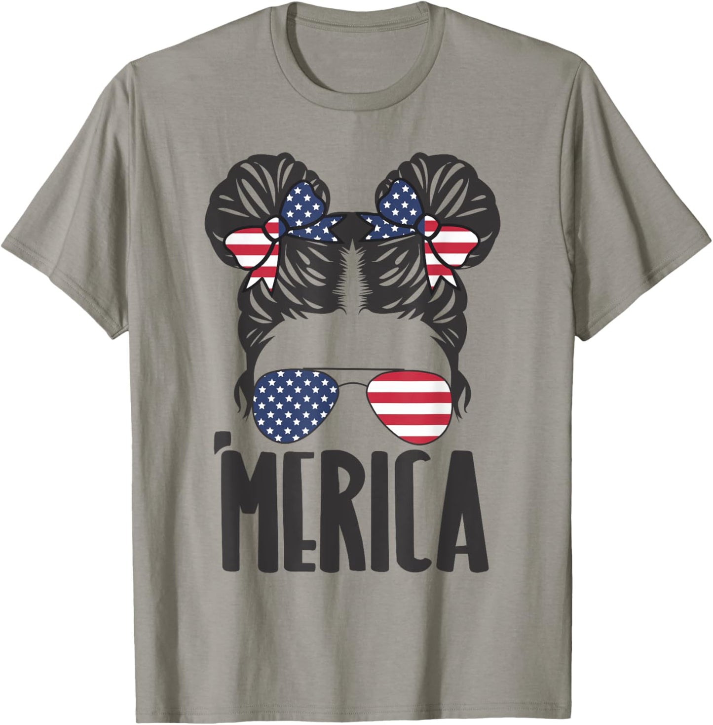 Messy Bun Merica Sunglasses Women Girls USA Flag 4th of July T-Shirt