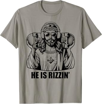 He Is Rizzin Jesus Skateboard Easter Religious Risin Church T-Shirt