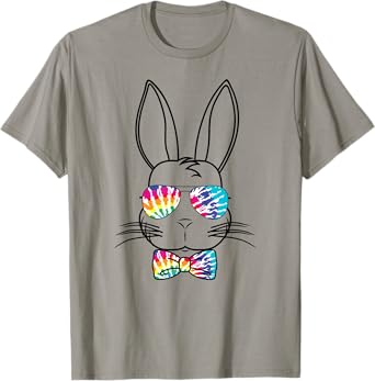 Bunny Face With Tie Dye Sunglasses & Bow Tie Easter Rabbit T-Shirt