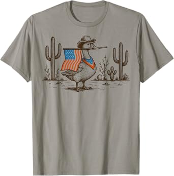 Patriotic Goose Vintage Western Cowboy USA American Flag T-Shirt