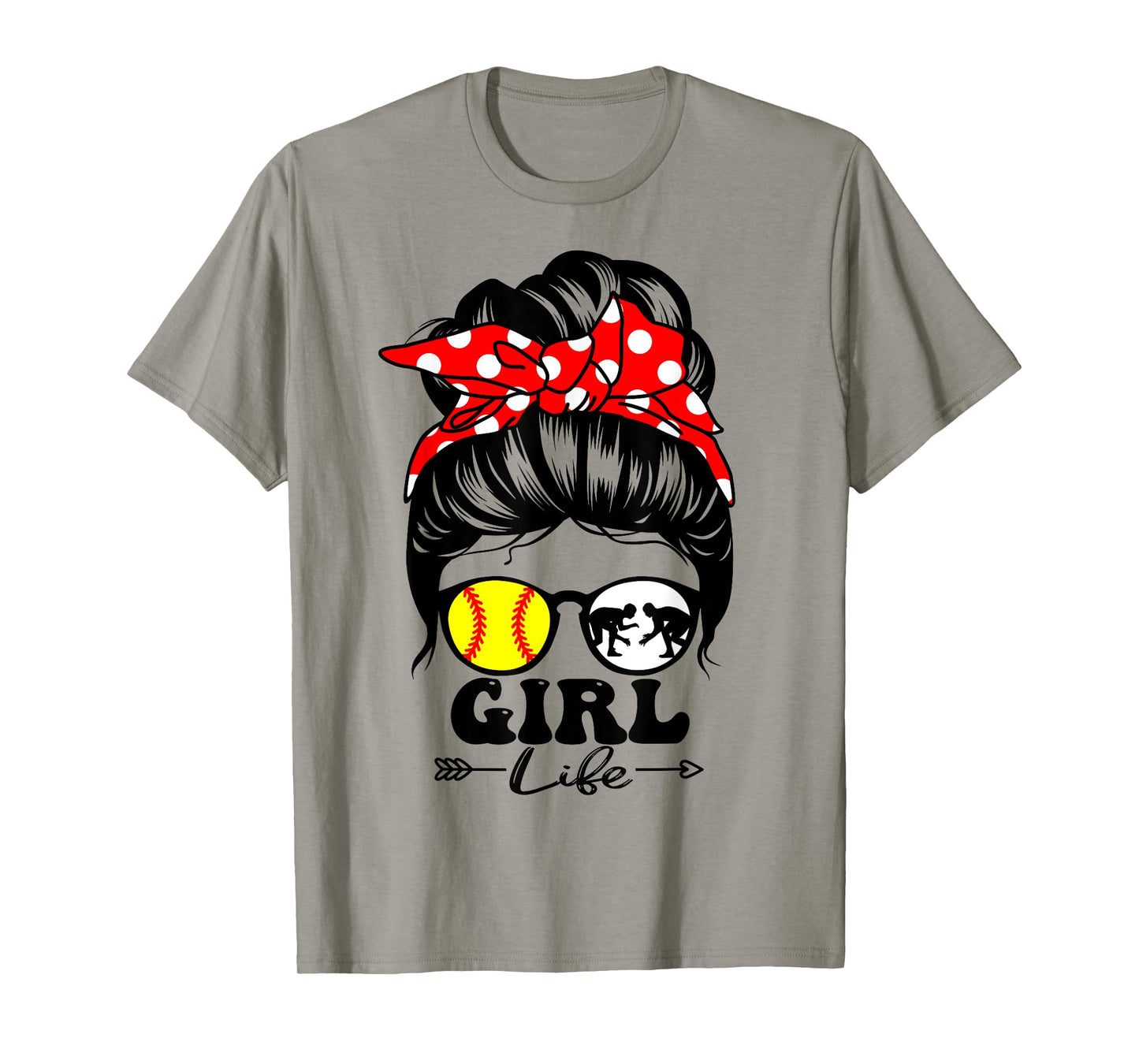Girl Life Messy Bun Hair Funny Wrestling Softball Player T-Shirt
