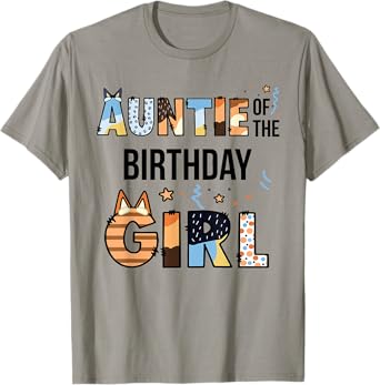 Auntie Of The Birthday Girl Party Blue Dog Lover Matching T-Shirt