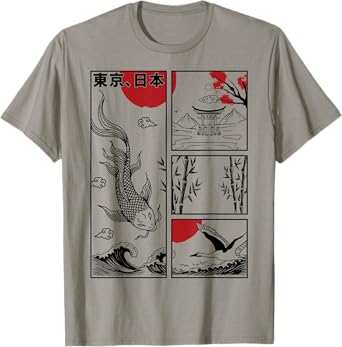 Japanese Koi Fish The Great Wave off Kanagawa Kanji Japan T-Shirt