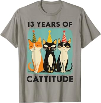 13 Years Of Cattitude 13th Birthday Cat Lover 13 Years Old T-Shirt for Men Women Kids