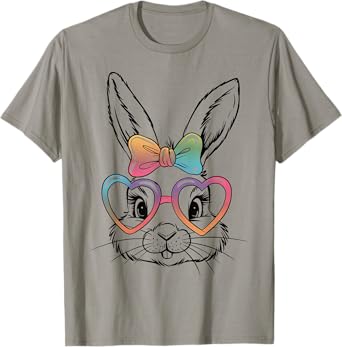 Cute Bunny Rabbit Face Tie Dye Glasses Girl Happy Easter Day T-Shirt