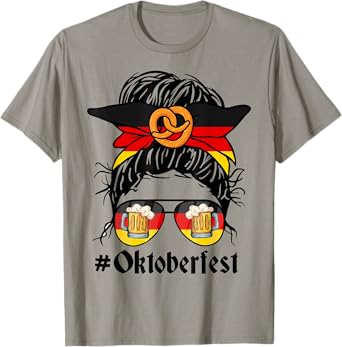 Womens Oktoberfest Girl Messy Bun Pritzel German Beer Lover T-Shirt