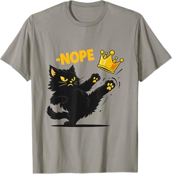 No Kings In America Black Cat Funny Cat Kicking Crown T-Shirt for Men Women