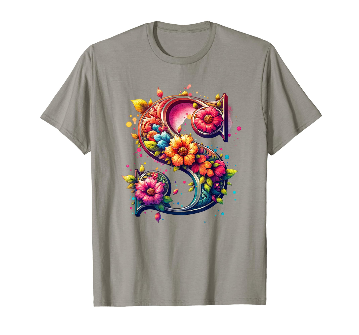 Capital Letter S Flower Alphabet Monogram T-Shirt