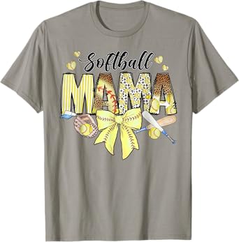 Softball Coquette Bow Softball Mom Mothers Day Softball Mama T-Shirt