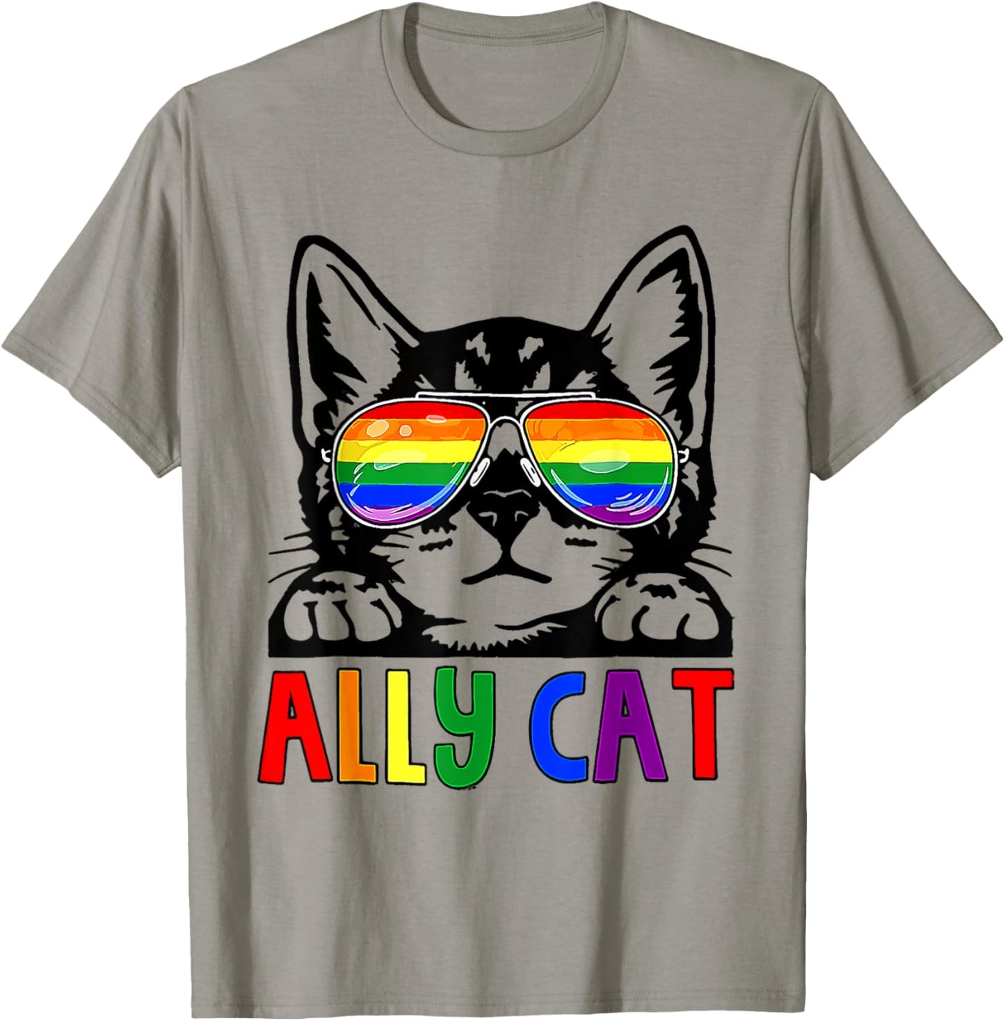 Gay Pride Month Ally Cat Funny LGBTQ Rainbow Men Women Kids T-Shirt