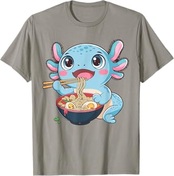 Funny Axolotl Eating Ramen Noodles Teen Boy Girl Cute Kawaii T-Shirt
