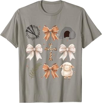 Christian Easter He Is Risen Cross Faith Coquette Bow Women T-Shirt