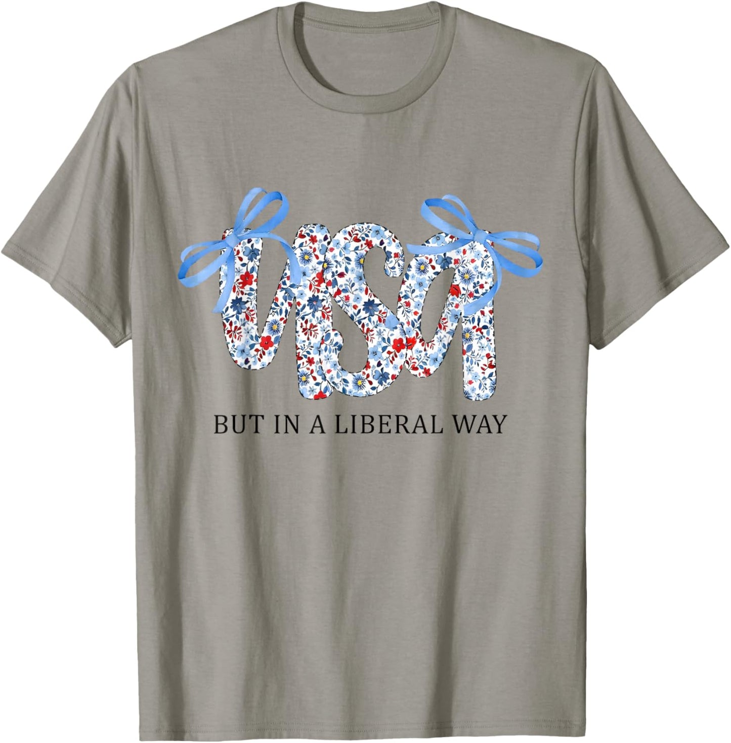 Red White Blue Usa Floral Script Independence Day Design T-shirt