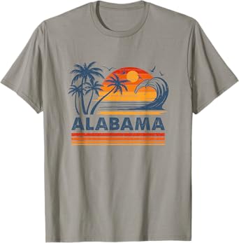Alabama Vacation Sunset Cute 70S Vintage Retro Beach T-Shirt
