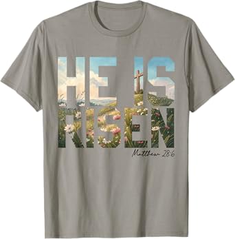 He Is Risen Wildflower Cross Jesus Christian Easter Faith T-Shirt