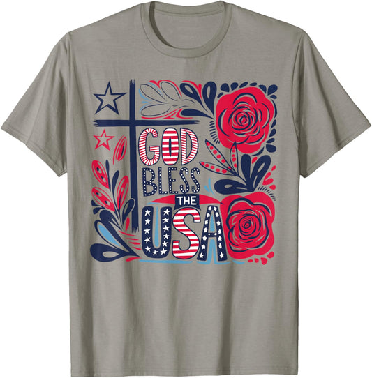 God Bless America Patriotic Usa Flag Christian 4th Of July T-Shirt