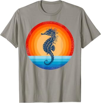 Seahorse Retro Vintage 60s 70s Sunset Seal Animal Men Women T-Shirt