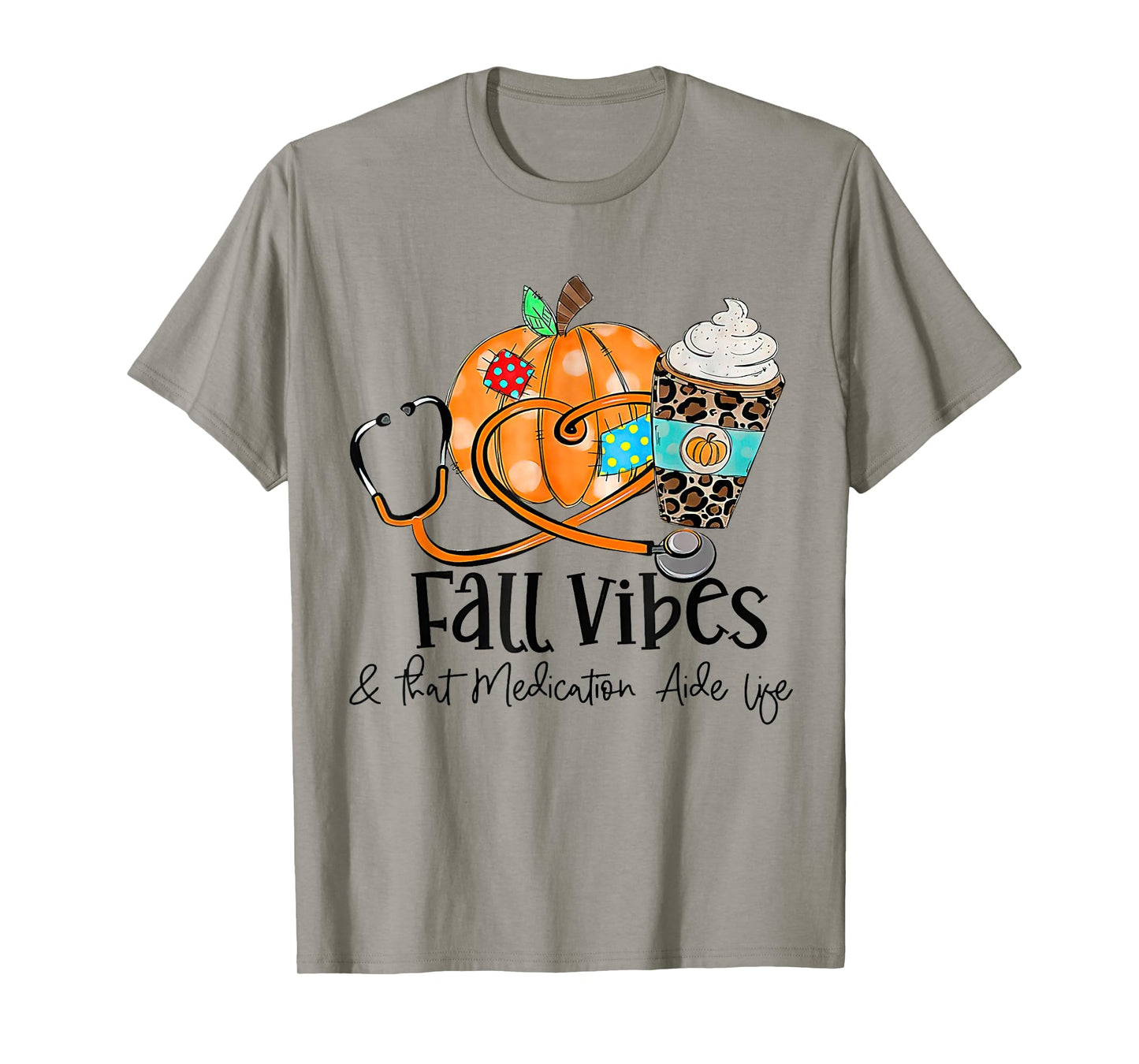 Fall Vibes And Medication Aide Life Pumpkin Leopard T-Shirt