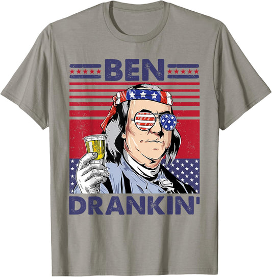 Vintage Ben Drankin' Funny 4th Of July Drinking Presidents T-Shirt