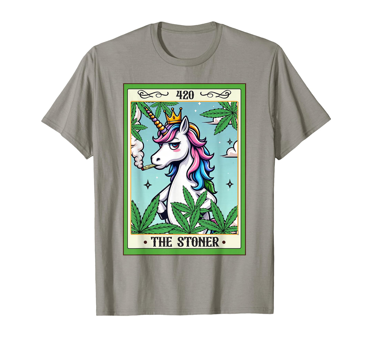 Cannabis Weed Unicorn Smoking 420 The Stoner Tarot Card T-Shirt