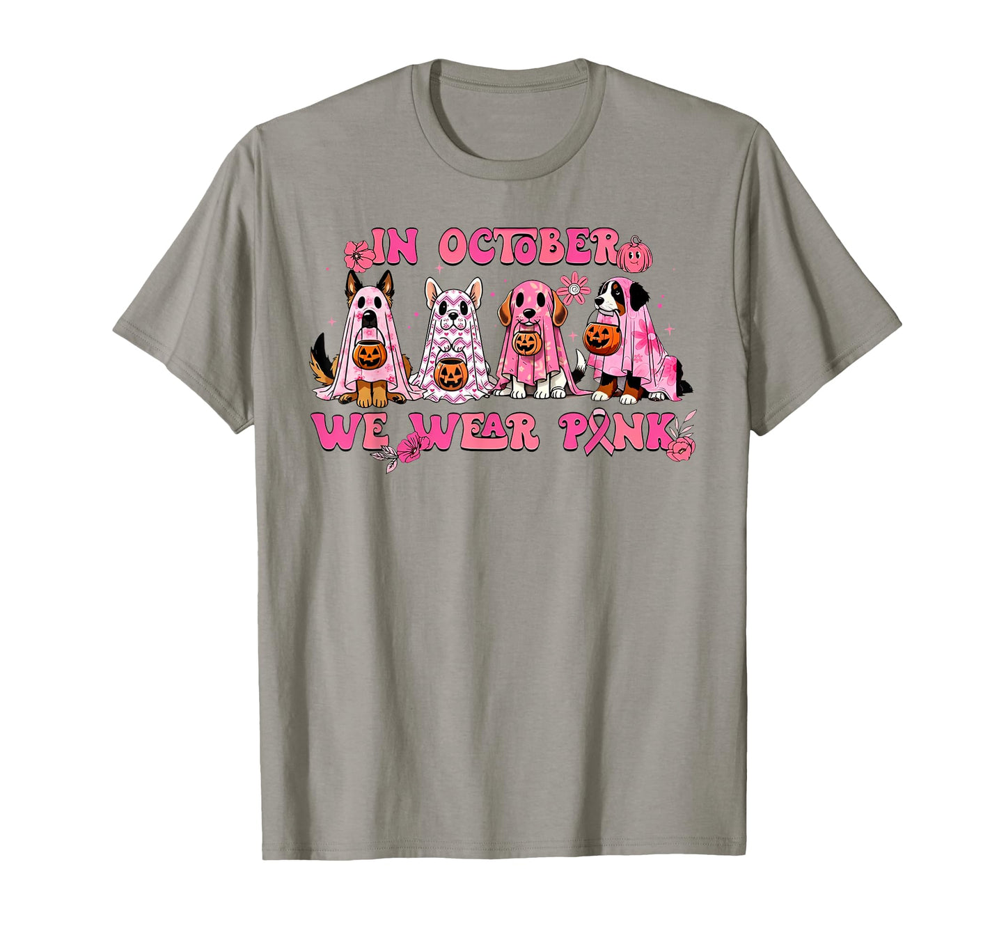In October We Wear Pink Dog Ghost Breast Cancer Awareness T-Shirt