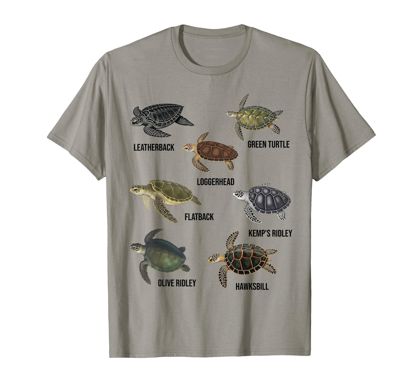 Types of Sea Turtles Marine Turtle Species Educational Chart T-Shirt