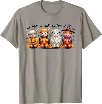 Halloween Highland Cow Witchy Cow Spooky Pumpkin Hello Fall T-Shirt