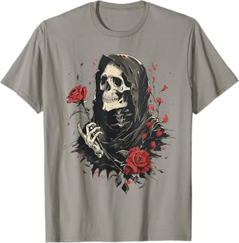 Gothic Skeleton holding a Rose, Vintage Floral Halloween T-Shirt