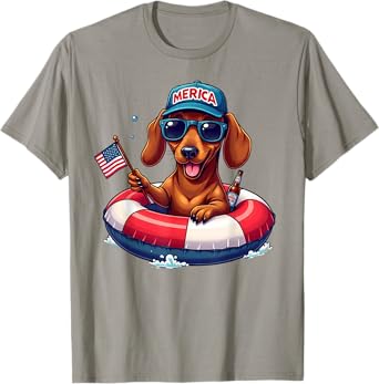Summer Vacation Beach US Flag Dachshund Drinking Beer T-Shirt