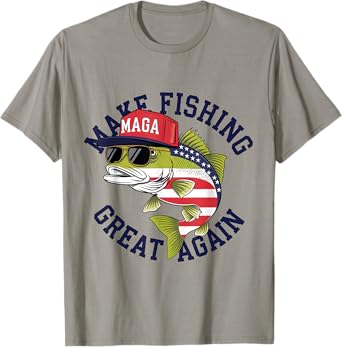 Funny Walleye Fish Make Fishing Great Again Maga USA Flag T-Shirt
