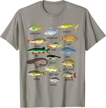 Fishing-Shirt Types Freshwater Fish Funny Bass Dad Graphic T-Shirt
